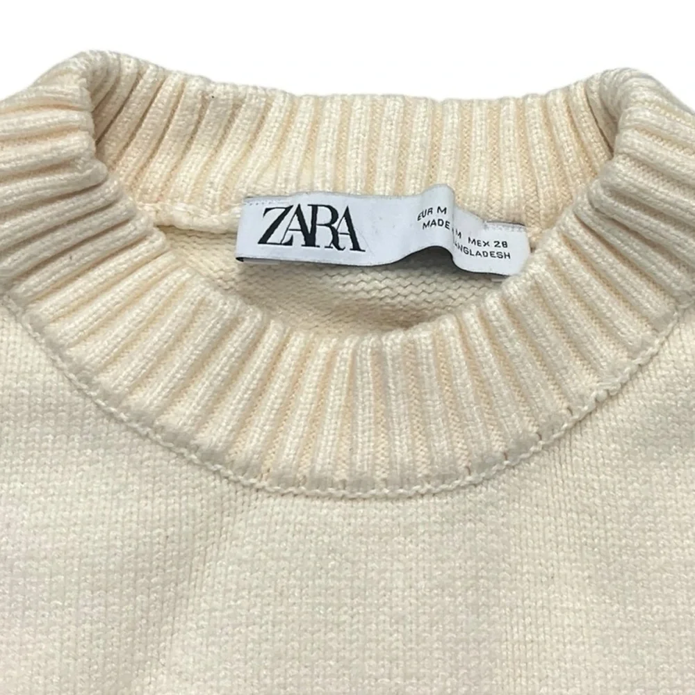 Zara Woman’s Cream and Black Striped Crewneck Sweater size Medium